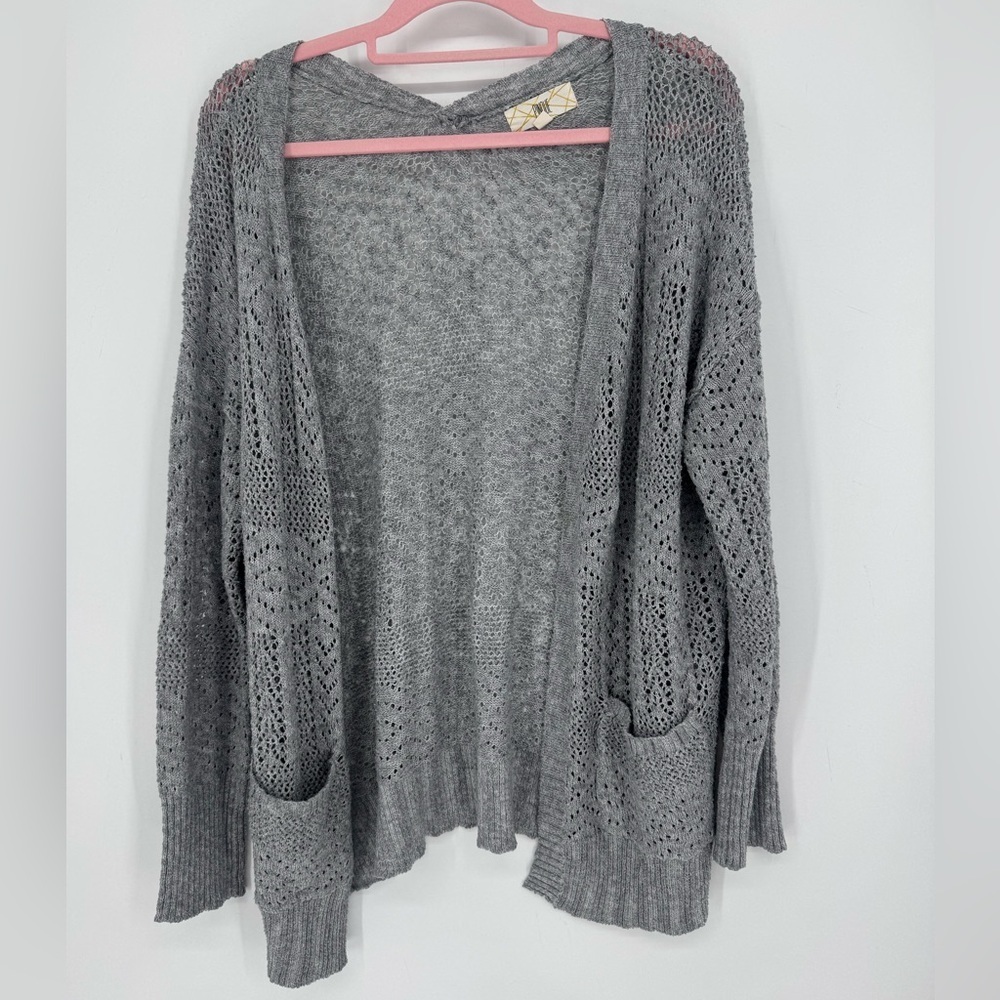 Pinque Gray Open-Knit Women's Sweater Cardigan Neutral Lightweight Layer Size XL